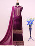 Traditional Party Wear Velvet Salwar Suit Purple Velvet Palazzo Straight Back View